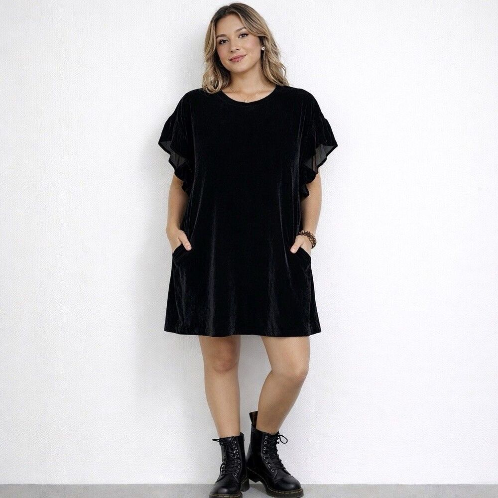 Current Elliott Mini Dress Black Women Size 2 Velvet Effortless Cool Gir Punk